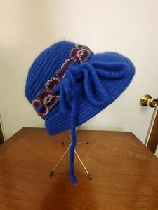 Vintage Knit Womens Hat Blue Colorful Band One Size - Picture 1 of 7