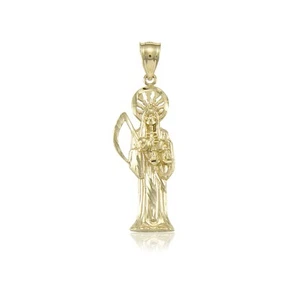 14K Solid Yellow Gold Grim Reaper Pendant - Holy Death Santa Muerte Necklace - Picture 1 of 6