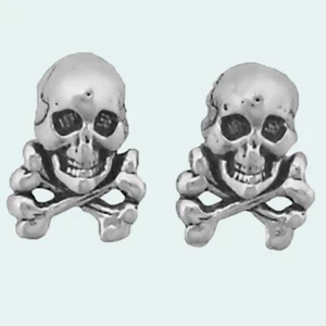 Skull and Crossbones Earrings Sterling Silver Posts Studs Tiny Mini Pirate - Picture 1 of 4