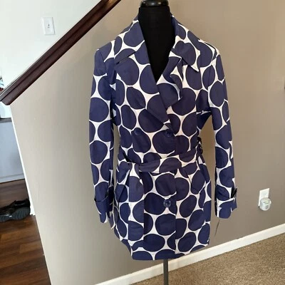 Larry Levine Large Women’s Costal Blue Dot Double Breasted Trench Coat Belted - Image 1 of 4