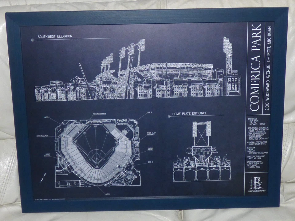 DETROIT TIGERS COMERICA PARK ENMARCADO PLANO DE ESTADIO Foto 1 de 1