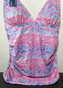 Summer Mae Women's Large Tankini Halter Top Ruched Multicolor Pink Tie Dye Cute - Picture 1 of 9