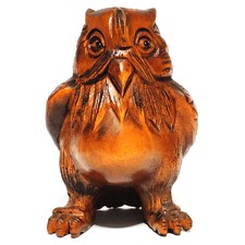 Y6477 - 2" Hand Carved Boxwood Netsuke - Smart Pretty Owl