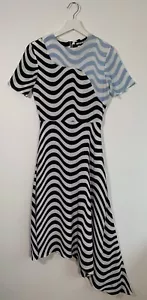 House of Holland Blue Wave Silk Mix Asymmetrical Midi Dress Size S NWT Occasion - Picture 1 of 8