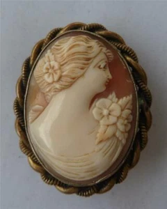 Vintage/Antik Muschel Kamee Dame Anhänger Halskette Brosche Anstecknadel - Bild 1 von 6