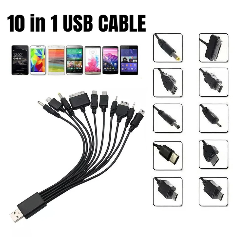 10in1 Micro USB Multi-Cable Charger Charging Cable For Mobile Phone All In 1 - Image 1 of 4