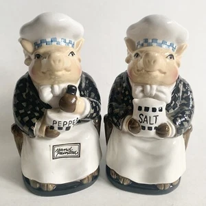 Dept. 56 Pig Chef Salt & Pepper Shakers Jam Bon Porcelain 5” Checkered Chair - Picture 1 of 9