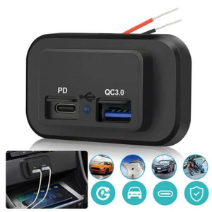 QC3.0 PD Type C Dual USB Car Camper Fast Charger Socket Power Outlet Panel Mount - Picture 1 of 12