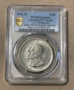 Philippines - 1936 Large Silver Peso (PCGS Unc Detail) - Picture 1 of 4
