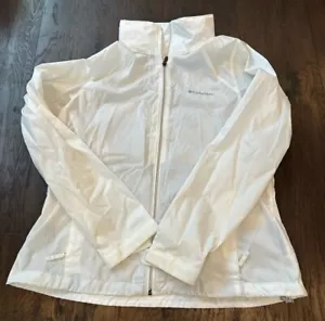Columbia Jacket White Windbreaker Full Zip Lightweight Hooded Water Resistant - Picture 1 of 3