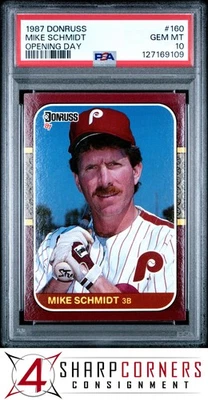Donruss 1987 día de apertura #160 Mike Schmidt Phillies Hof PSA 10 Foto 1 de 3