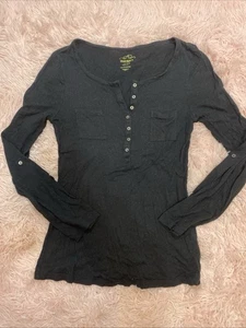 Top Henley de manga larga ajustado azul marino antiguo para mujer negro talla XS - Imagen 1 de 6