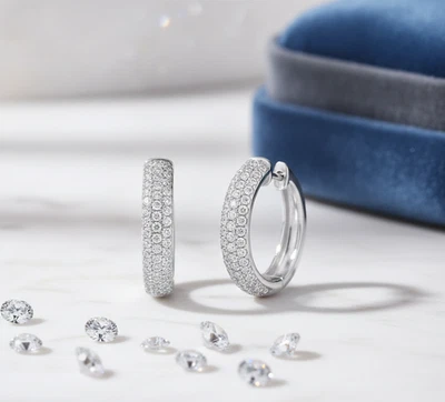 Lab Grown Diamond Womens Hoop Earring 0.30 Ct Round Cut Solid 14K White Gold - Image 1 of 4