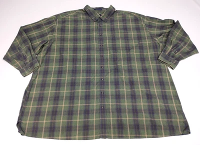 Harbor Bay Hombre BIG 5X Tecnología Sin Arrugas LS Azul y Verde A Cuadros Botón Foto 1 de 4