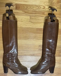 Vintage 1970s Gucci Heeled Boots 5.5 Brown Riding Equestrian Leather Italy - Picture 1 of 8