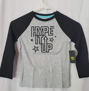 Boys Athletic Hype It Up Raised Long Sleeve Black Grey Shirt Size 4/5 - Picture 1 of 4