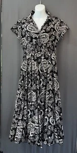 Abito Camicia Vintage Argento Stream Piccolo Nero Paisley Cotone Casetta Euro Estate - Foto 1 di 17