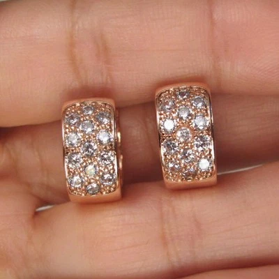 Pave CZ Small Hoop 18K Rose Gold Plated  EARRINGS X - Image 1 of 4