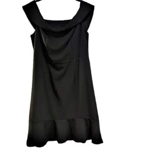 ABS ALLEN SCHWARTZ Black Crepe Off Shoulder Ruffle Hem Club Dress Women’s Sz 18W - Picture 1 of 8