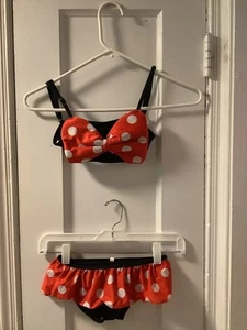 Minnie Mouse Girls Red Polka Dot Bow Bikini Skirted Swimsuit 5/6 - Picture 1 of 2