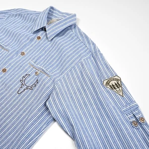 OS Trachten Shirt Mens Medium Striped Bavarian Oktoberfest Embroidered Patches - Picture 1 of 10