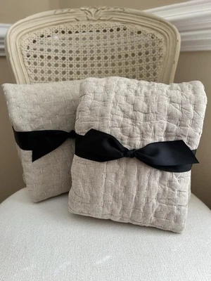 Pottery Barn Pick Stitch Hecho a Mano Algodón Lino KING Shams (2) Lino USADO  Foto 1 de 4