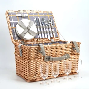 Wicker Picnic Basket For 2/4 Person With Complete Cutlery & Easy Carry Handle - Picture 1 of 46