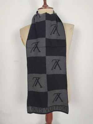 Louis Vuitton genuino vintage gris/negro lana invierno bufanda bufandas Foto 1 de 4