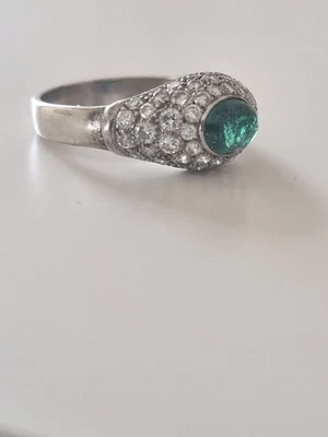 Smaragd Diamant Ring, Handarbeit, 18 K Weisgold - Bild 1 von 4