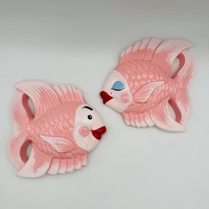 Wandkreidegeschirr küssender Fisch anthropomorph kitschig Kitsch Wandrelief Vintage Stil - Bild 1 von 3