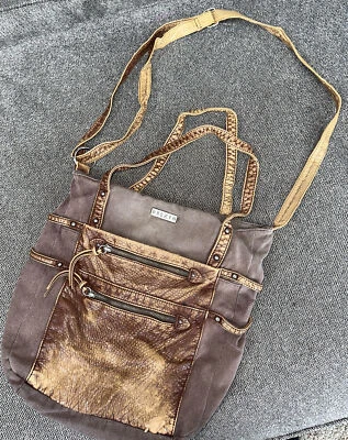 Bolso de hombro vintage ROXY de lona para mujer, marrón con cuero Foto 1 de 4