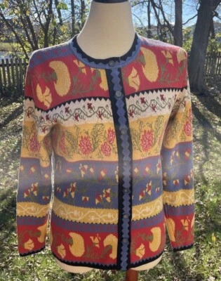 Cárdigan Suéter Vintage Primera Edición 100% Algodón Tejido Floral Con Botón Completo Fr Foto 1 de 4