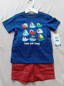Kids Headquarters 2 Piece Set T-shirt,Shorts 24 Months Toddler Boy Blue Red Ship - Picture 1 of 5
