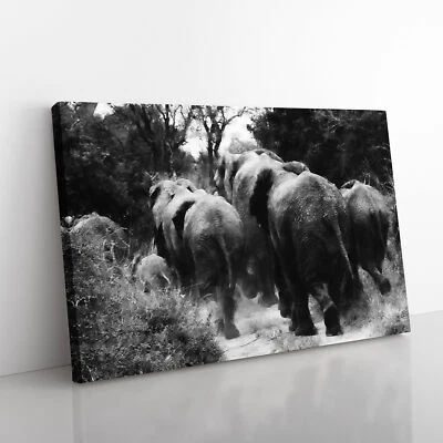 Herd Of Elephants Canvas Wall Art Print Framed Picture Decor Living Room Bedroom - Image 1 of 4