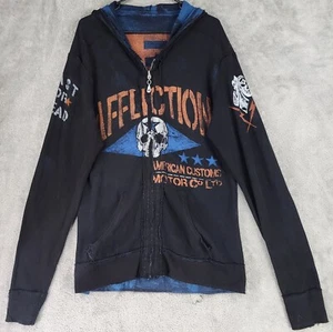 Affliction Reversible Hoodie Womens Medium Black Blue Skull Full Zip Long Sleeve - Picture 1 of 12