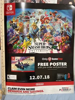 RARE Super Smash Bros Ultimate Gamestop Advertisement Poster - Image 1 of 4