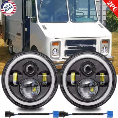 2PCS Fit chevrolet P10 P20 P30 Van 7"inch Round LED Headlights Hi-Low Beam w/DRL - Image 1 of 4