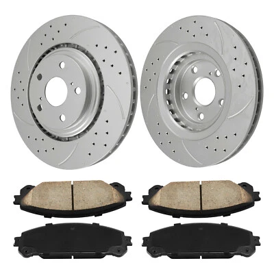 Front Drilled Rotors + Brake Pads for Toyota Sienna Highlander Lexus RX350 NX300 - Image 1 of 4