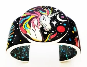 UNICORN CELESTIAL KACHINA IN/OUT INLAY .925 SILVER CUFF BRACELET WRIST 7-1/8" - Picture 1 of 6