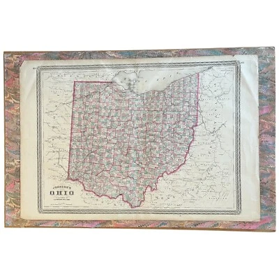 Mapa del Estado de Ohio Original 1864 Placa de Cobre por A. J. Johnson Antigua Guerra Civil Foto 1 de 4