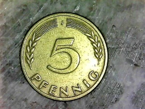 1949 "J" GERMANY 5 PFENNIG--BRASS CLAD STEEL COMPOSITION --KM# 102 - Picture 1 of 3