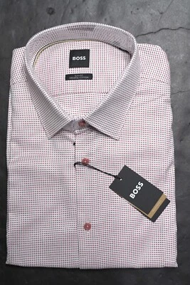 HUGO BOSS Hombre Hank Kent Ajustado Algodón Orgánico Rojo de Lunares Camisa 44 - Imagen 1 de 4