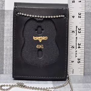 Boston Leather Neck Chain Black Belt Badge & ID 450-4041 Made In USA New - Picture 1 of 8