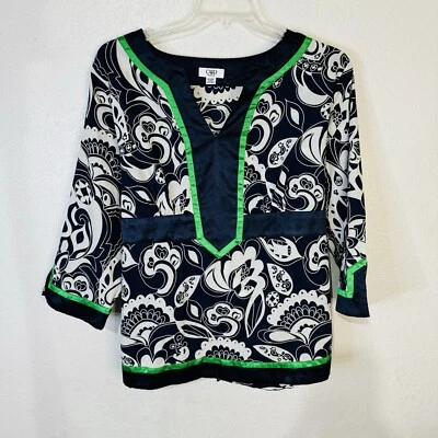 CATO Blue Green Floral Women’s Tunic with Satin Trim & Tie; Size 22/24W Cotton - Image 1 of 4