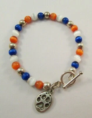 Pulsera de plata esterlina 925 ojo de gato naranja azul blanco con cuentas dije de pata de tigre Foto 1 de 4