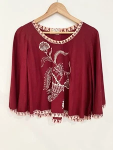 Iwan Tirta Genuine Wax Batik Vintage Handdrawn Blouse Indonesian Cotton Dark Red - Picture 1 of 6