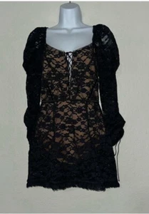 Victoria's Secret For Love & Lemons Black Violetta Lace Dress Small Whimsigoth - Picture 1 of 15