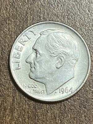 Moneda de diez centavos Roosevelt 1964 plateada error troquel inverso grieta.  A/28 Foto 1 de 4