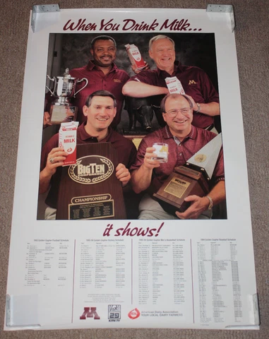 1993 1994 Minnesota Gophers Coach Milk 38x25 Poster Clem Haskins Jim Wacker Cover