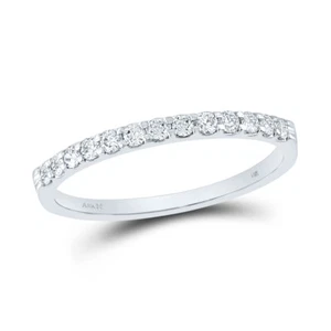 14k White Gold Womens Round Diamond Single Row Machine-set Wedding Band 1/4 Cttw - Picture 1 of 4